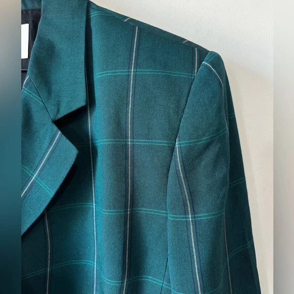 Teal Green Vintage Plaid Blazer By KASPER for ASL Size 14